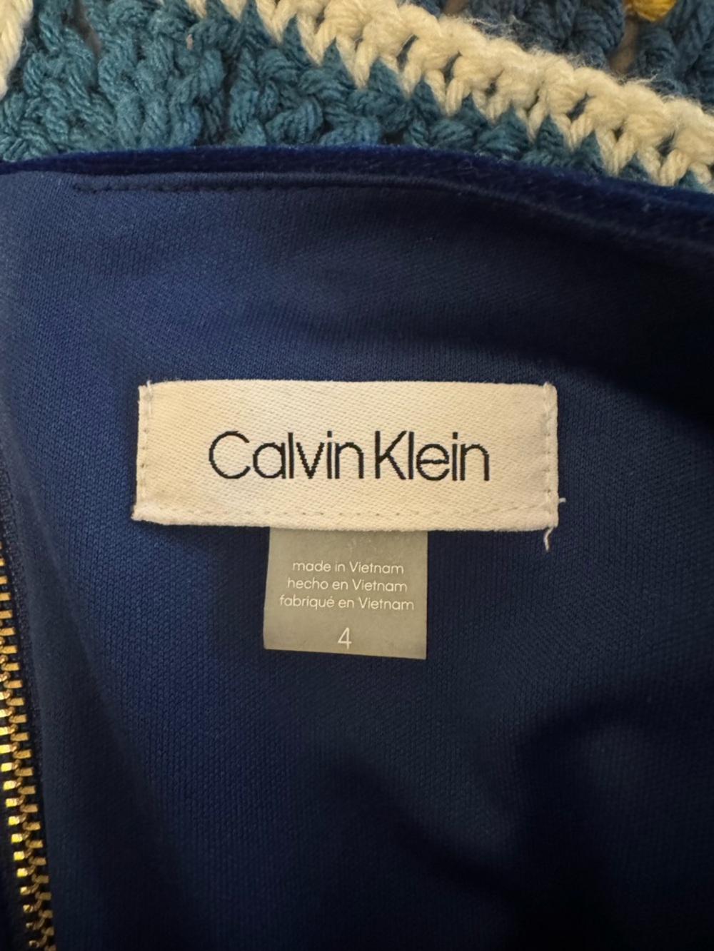 Calvin Klein Navy Blue velvet dress with Gold Zipper